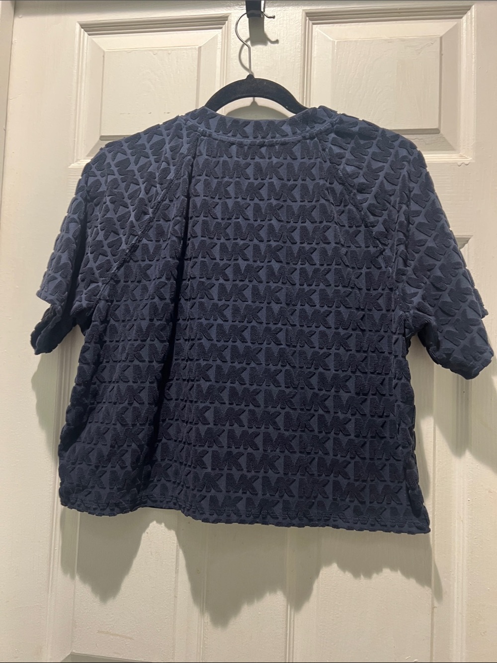 Michael Kors Navy Textured MK Logo Short Sleeve Pullover - Picture 4 of 6